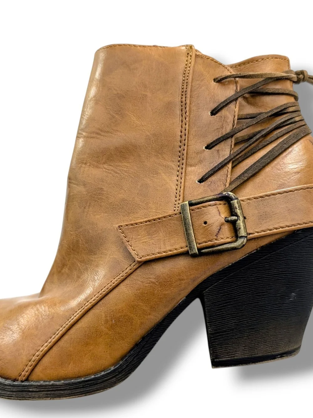Jellypop Glendale Tie Up Western-Inspired Ankle Booties w/ Block Heel Size 8.5